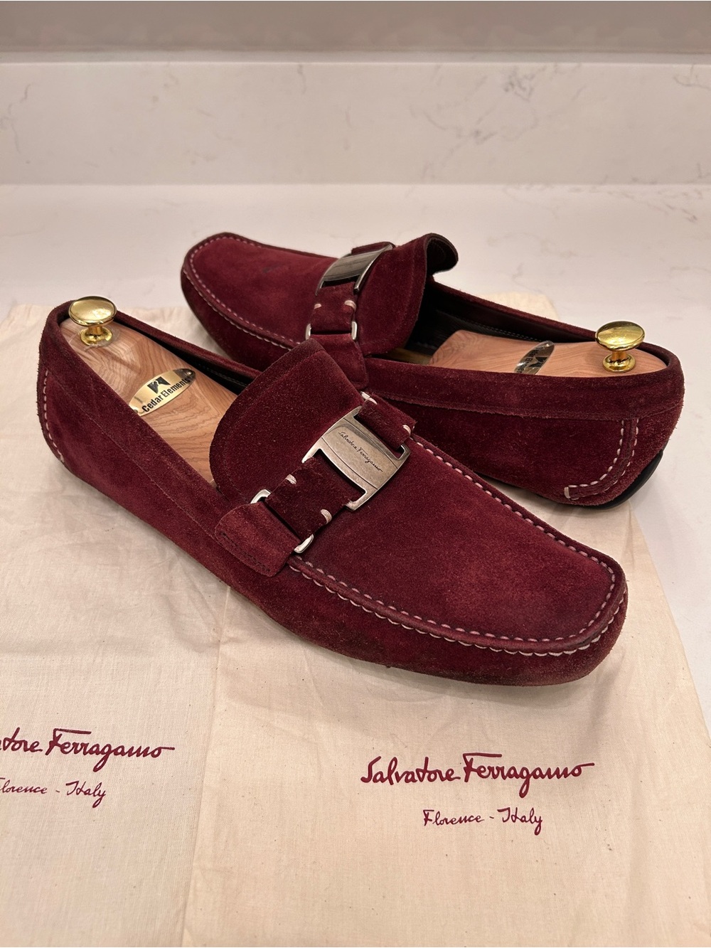 Salvatore Ferragamo Maroon "Sardegna" Driving Loafers, Men’s US 11 EE